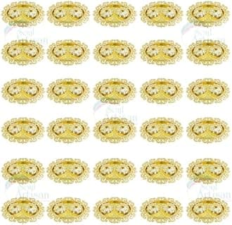 Oval Design Double Kumkuma Holder Chimil Box - Plastic Golden Metallic Color(Pack of 30) - Decorative Art Design Tilak Daani, Sindoor for Women Return Gift, Diwali, Weddings, Pooja