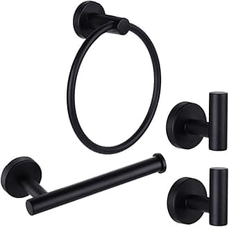 Ntipox 4 Piece Matte Black Stainless Steel Bathroom Hardware Set Include Hand Towel Ring Toilet Paper Holderand 2 Robe Towel HooksBathroom Accessories Kit