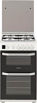 Hotpoint 50cm Double Cavity Gas Cooker with Lid - White