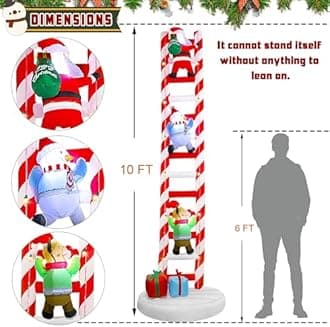 Joliyoou 10FT Christmas Inflatable Decorations, Giant Lighted Ladder Blowups Climbed with Reindeer, Santa, Snowman, C7 String Lights for Xmas Winter Holiday Roofs Trees Balconies Decor