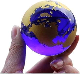 Crystal Glass Marbles Earth Globe World map Quartz Crystals Sphere Terrarium Desk Ornaments Nautical Home Decor (Gold 2.36inch)