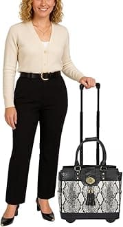 JKM & Company Firenze Rolling Briefcase for Women, Laptop Bag With Wheels, Computer Work Tote - Fits 13"-17" Laptops