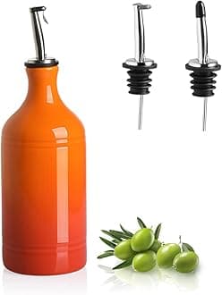 Ceramic Olive Oil Dispenser Bottle, Opaque Oil Cruet Protects to Reduce Oxidation, Suitable for Storage Vinegar, Coffee Syrups & Other Liquids, Pack of 1, 15.5 Fl Oz(Gradient Orange)