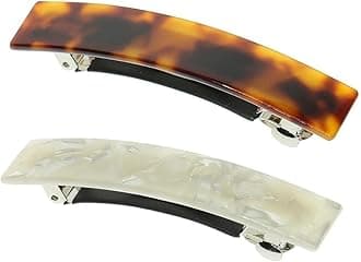 Metal/Plastic Hair Back Clip Retro Large Hair Barrettes Automatic Hair Clasps Simple Automatic Hair Clip French Clip Barrettes for Women Ladies, 2 Pcs