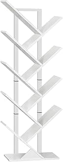 HOOBRO Tree Bookshelf Tall, 9-Tier Floor Standing Book Shelf, Tall Bookcase for CDs Albums, for Living Room, White EWT08SJ01G1