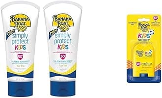Banana Boat Kids Mineral Sunscreen Lotion SPF 50 Twin Pack and Sport Sunscreen Stick SPF 50 Travel Size