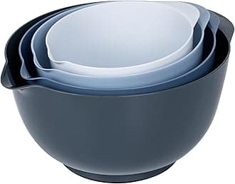 BoxedHome Nesting Plastic Mixing Bowl Set With Pour Spout, Microwave and Dishwasher Safe, BPA free Non-Slip Base, Set of 4 Size 1.7, 2.5, 3.5 and 4.5qt, Great for Prepping, Baking, Cooking (Haze Blue)