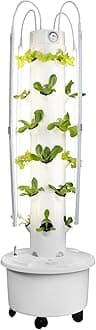GX Hydroponic Tower Garden | Vertical Planter Tower | Hydroponics Growing System Kit | Food Grade with 24 Net Pots (with LED Grow Lights)