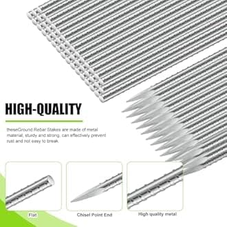 Gisafai 24 Pcs 16 Inch Giant Skeleton Accessories Heavy Duty Ground Anchors Steel Plant Support Garden Stake Halloween Inflatable Outdoor Decorations Ground Stake for Concrete Timber Garden Tent