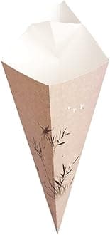 Restaurantware-11.5-Inch Eco-Friendly Finger Food Cones with Built-in Condiment Dipping Pocket: Perfect for Appetizers - Food-Safe Paper Cone with Bamboo Print Styling - Disposable - 100-CT
