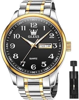 OLEVS Watches for Men Brown Leather Gold Case Analog Quartz Fashion Business Dress Watch Day Date Luminous Waterproof Casual Male Wrist Watches