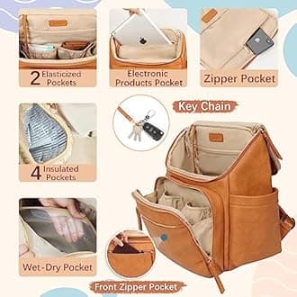 Omanmoli Baby Changing Bag Backpack Leather Changing Bag with 17 Diaper Bags