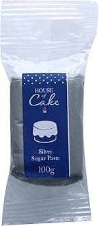 Metallic Silver Edible Sugar Paste, Fondant Icing for Modelling, Marbling, Lettering, & Creating Shapes, Add a Shiny Smooth Finish to Cakes & Cupcakes,Silver 100g,small