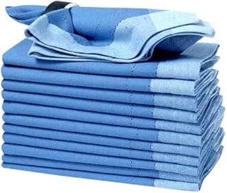 Bedding Craft Cotton Cloth Dinner Napkins Set of 12 – 20x20 Teal Blue Multi Double Hemstitched – Machine Washable Wedding & Party Fabric Table Napkins