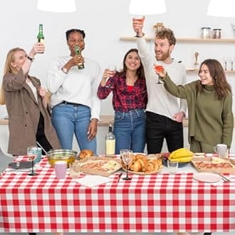 3 Pack Red and White Checkered Tablecloths Red Gingham Tablecloth Rectangular Disposable Plastic Red Plaid Table Cover for Parties, Christmas, Outdoor Picnic, Birthday, Wedding, Camping 54 × 108