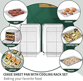 CEKEE Stainless Steel Baking Sheet Tray with Wire Rack Set, 2 Baking Pans + 2 Baking Racks, 16*12*1Inch, Nonstick, Rust Proof, Dishwasher Safe