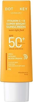 DOT KEY Vitamin C + E Super Bright Sunscreen Spf 50 | Water-Light,UVA/UVB & Blue Light Protection | For Even Toned & Glowing Skin|With Liquid Spf 50+++ | No White Cast |For All Skin Types | 80 gm