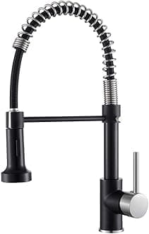 OWOFAN Low Lead Modern Single Handle Pull Down Sprayer Spring Kitchen Faucet, Brass Black&Brushed Nickel Kitchen Sink Faucets