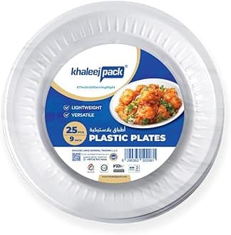 Khaleej Pack 9-Inch Disposable Plastic Plates - 25-Piece Set | Durable, Lightweight, and Food-Grade Plates for Parties, Events, and Everyday Use | Recyclable & Sturdy Tableware