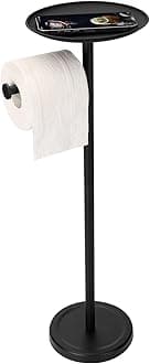 Tofix Freestanding Toilet Paper Holder with Shelf and Tray, Stainless Steel Base, Black