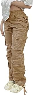 Viatabuna High Waisted Cargo Pants for Women Baggy Y2k Straight Wide Leg Pants with Pockets Streetwear