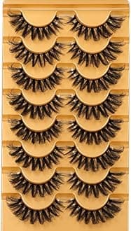 Focipeysa False Eyelashes Fluffy Mink Lashes Natural D Curl Lash Strips Look Like Extensions 17mm Wispy Crossed Cat Eye Lashes 8 Pairs Pack