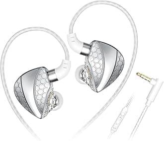 QKZ-Hi6T in Ear Monitor Headphones, Wired Earbuds Stereo Bass, HiFi IEM Earphone, Wired Gaming Earbuds, Without Detachable Cables (with mic, QKZ-Hi6T White)