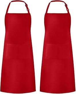 – 2 Pack Adjustable Bib Apron Waterdrop Resistant with 2 Pockets Cooking Kitchen Aprons for Women Men Chef