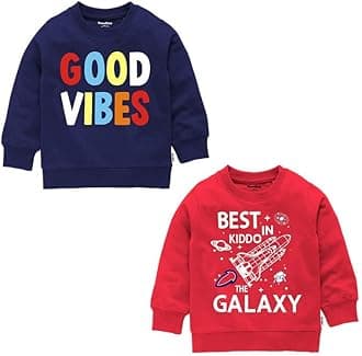 NammaBaby Boys' T-Shirt Chest Printed Full Sleeves Sweatshirt for Light Winters Pack of 2