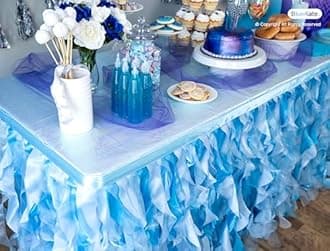 Bluekate Blue Tutu Table Skirt. 6ft Table Skirt with Double Layer Organza Willows for Under the Sea Decorations, 1st Baby Boy Birthday Décor, Elephant Baby Shower Décor, Gender Reveal or Bridal Shower