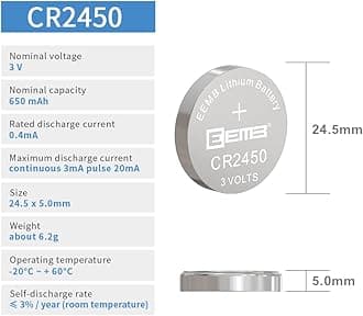 EEMB 20 Pack CR 2450 Battery 3V Lithium Battery 2450 Button Coin Cell DL 2450 ECR 2450 BR 2450 is suitable for clocks, tea lights, return candles, alarm systems, car key boxes, remote controls,