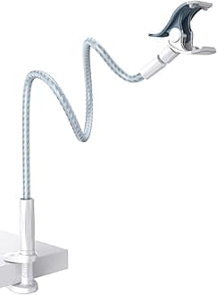 Lamicall Gooseneck Phone Holder Bed - [Nylon Braided] Flexible Arm, Overall Length 38inch, 360 Adjustable Clamp Clip, Overhead Cell Phone Mount Stand for Bed, Blue White