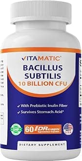 Vitamatic - Bacillus Subtilis Capsules 10 Billion per DR 60 Count Support Digestive, Gut and Immune Health Ma