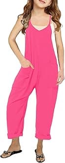 Cnkwei Girls' Casual Sleeveless Jumpsuits Spaghetti Strap Loose Romper Long Pants with Pockets