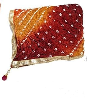 C&G INDIA Women Silk Bandhej Multi Colored Heavy Dupatta Chunni with Geecha Border Stole Scarves Multi