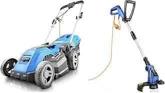 Hyundai HYM3800E 1600W 230V Corded Electric Rotary Lawnmower With Rear Roller, 38cm Cutting Width, Mulching, Blue & Grass Trimmer, 600W, 29CM / 290mm / 11.4” Cutting Width Grass Strimmers Electric