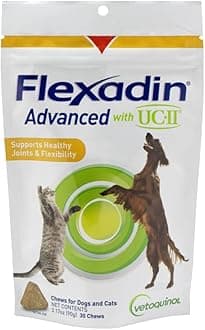 Vetoquinol Flexadin Advanced Hip and Joint Supplement with Undenatured Collagen for Dogs, One Chew a Day Hip and Joint Support Chew for Dogs and Cats, Clinically Proven Vet-Approved Formula, 60 Chews