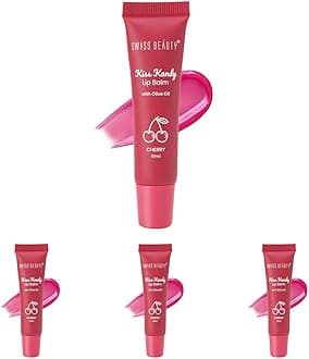 Swiss Beauty Kiss Kandy Lip Balm with Olive Oil | Moisturising | Non-Sticky | Soft & Smooth Lips | Shade - Cherry, 10ml (Pack of 4)
