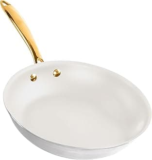 Gotham Steel10 Inch Non Stick Frying Pan, Nonstick Pan, Cream White With Gold Handle, 100% PFOA Free Ceramic Pan
