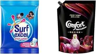 Surf Excel Easy Wash Detergent Powder, 5 Kg & Comfort Perfume Deluxe, Desire, Fabric Conditioner crafted with French perfume fragrances, 2 ltr pouch