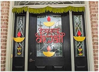 Desi Favors Happy Diwali Cutouts for Home Decor | Cardstock Paper Handmade Cutout | Festive Diya Diwali Decoration | Colorful, Pooja Room Decor, Indian Cultures, Goddies Events, 12x25 Inch (Pack of 2)