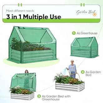 Quictent Raised Garden Bed with Cover Outdoor Galvanized Steel Planter Box Kit with Greenhouse Large Zipper Window Dual Use, 20pcs T-Type Tags & 1 Pair of Gloves Included 4x2.6x1 FT (Green)