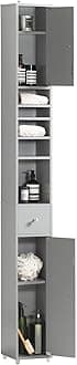 Bathroom Narrow Storage Cabinet Skinny Tall Unit with Adjustable Shelves Slender Anti-Tipping Floor Standing Cupboard, Gray BZR34-HG
