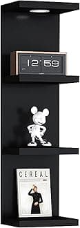 Versatile 4 Tier Wall Shelf Unit,Black Lack Wall Shelf,Display Floating Shelf with LED Remote Control Light
