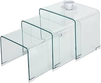 Panana pal Bent Glass Nest Tables Set of 3 Side Tables Coffee Table (Clear)