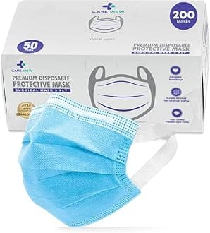 Careview N95 3 Ply Disposable Surgical Face Mask Box with Fabric Earloop and Built in Nose Pin, Certified by BFE>99% and PFE > 95%, SITRA, DRDO, ISO and CE (Pack of 200, Blue, Without Valve)