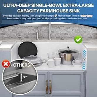 33 White Farmhouse Sink Reversible Workstation, Hugsleek Undermount Farm Kitchen Sink 33x20 inch Apron Front White Porcelain Ceramic Fireclay Sinks Accessories Single Bowl Under Counter Farmer Basin