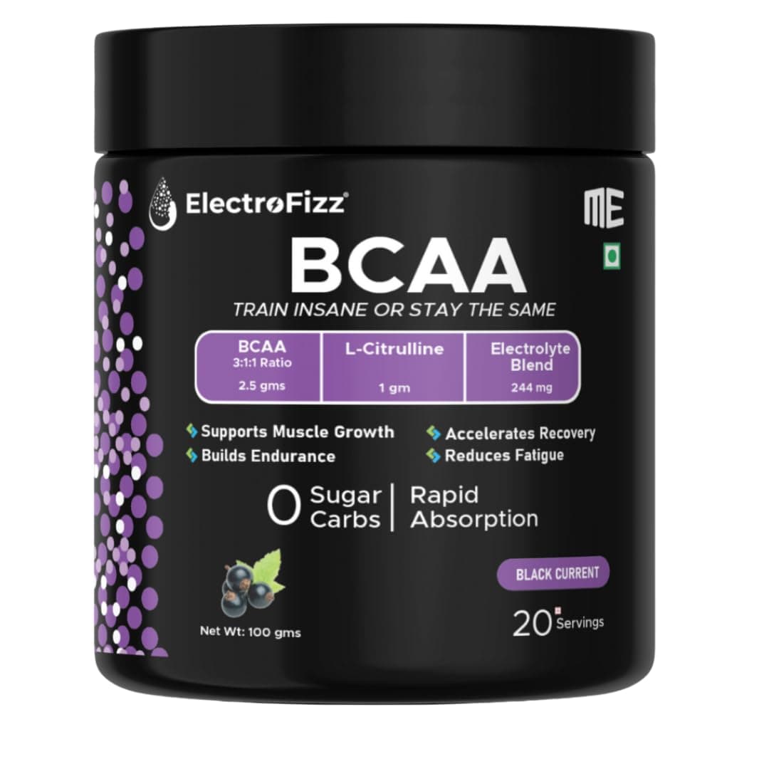 BCAA 2.5 Gms (3:1:1 formula) with Citrulline & Electrolyte Blend for Muscle Recovery & Endurance - Pre/Post Workout & Intra Workout - 100 gms (BCAA Blackcurrant)