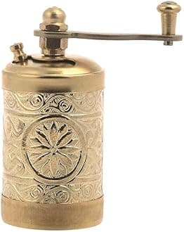 LaModaHome Vintage Mini Antique Copper Grinder for Salt and Pepper, Turkish, Greek, Arabic Coffee Beans, Spices, Herbs Mill, Manual Kitchen Accessories for Home, Restaurant, Farmhouse, Gift - Gold