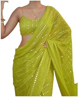 Women's Thread Sequence Work Georgette Saree With Blouse